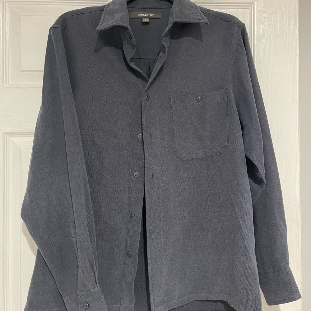 Light navy blue. Light weight. Button up